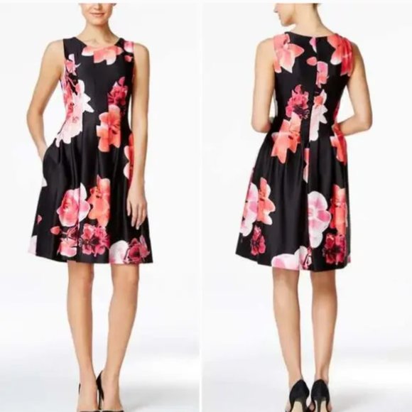 NEW CALVIN KLEIN Floral Fit & Flare Dress with Large Pleats, Size 6 - Picture 4 of 13